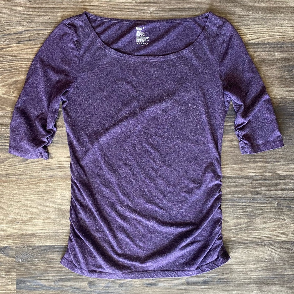 Womens 3/4 Sleeve Purple Shirt with Bunched sides Small - GAP
